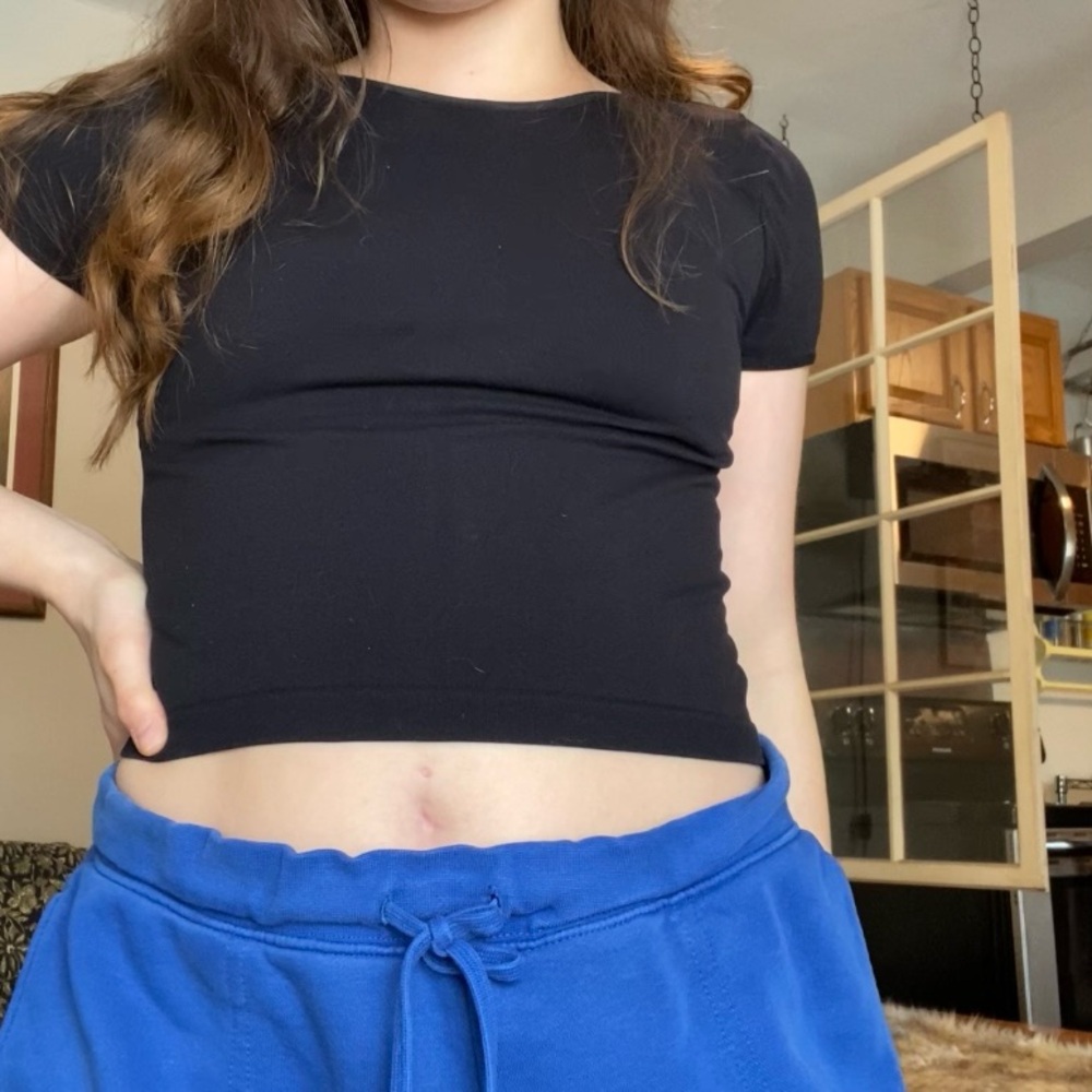 Free People Black Cap Sleeve Crop Top